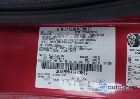 2011 Ford Fusion Se z USA, uszkodzony, nr VIN 3FAHP0HAXBR170662